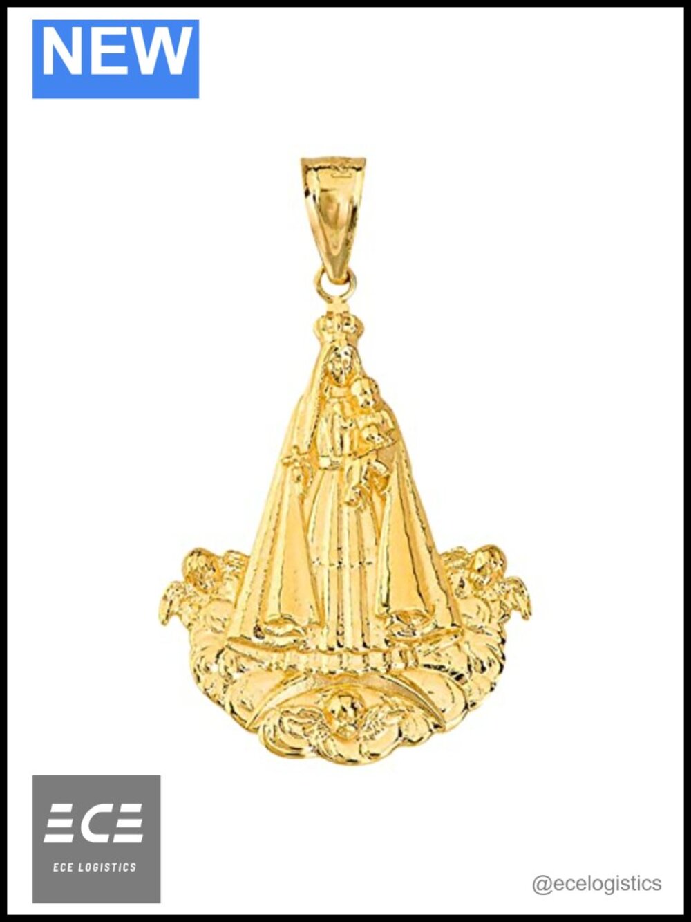 10K Solid Gold Our Lady of Charity Virgin Mary Charm Pendant